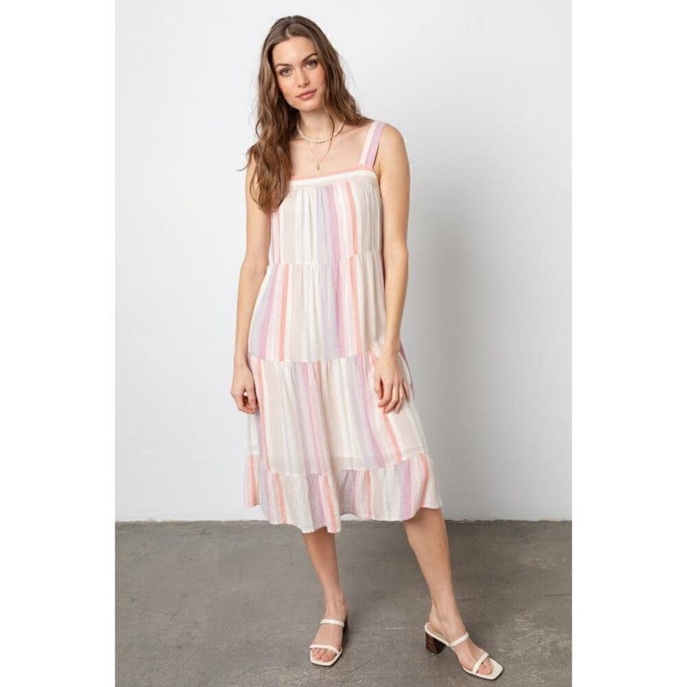 Rails Amaya Dress Sleeveless Tiered Midi Sundress Juliette Stripe Multicolor S